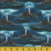 Double Faced Prequilted Lighthouse Galaxy Teal on Blue By the Yard  Novelty