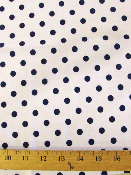 Poly Cotton Printed Fabric Small Polka Dots / White/Dark Royal Dots / Sold By The Yard