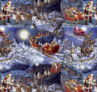 Papá Noel en su trineo sobre fondo azul