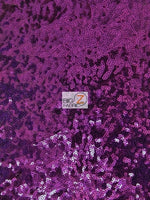 Tejido de malla de nailon con lentejuelas «Mini Disc» / Morado brillante / Se vende por yardas