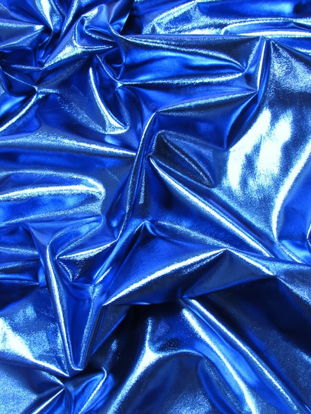 Tela de spandex con lámina metálica / Azul real / Lycra elástica. Se vende por metro.