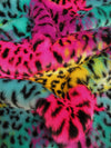Tela de piel sintética con estampado de leopardo arcoíris