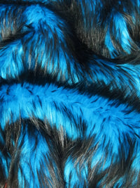 Tejido de piel sintética «Poison Spike Shag» en azul neón y negro / Se vende por yardas
