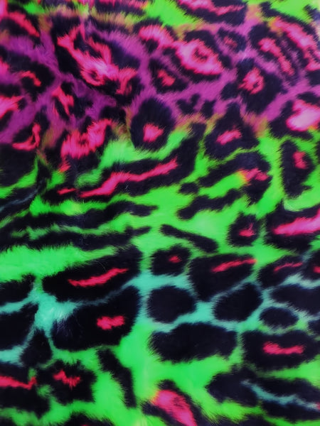Tejido de piel sintética Ecoshag Hippie Jaguar / Fucsia - Morado oscuro - Verde