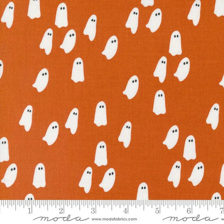 Tela «Noir Pumpkin Ghosts» naranja, 44"/45", por yarda