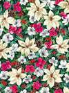 Poinsettia Pinecones on Green Teal 100% Cotton