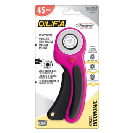 Cúter giratorio ergonómico Olfa de 45 mm, color magenta