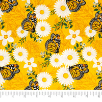 Tela SINGER®, 100 % algodón, 44 pulgadas de ancho, con mariposas naranjas y verdes, vendida por yardas