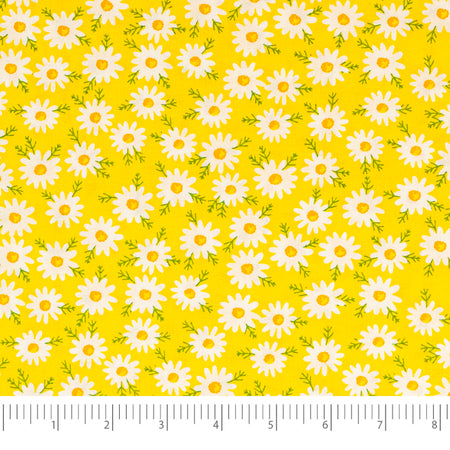 Tissu SINGER®, 100 % coton, largeur : 44 pouces, motif « marguerites sur fond jaune », vendu au yard