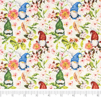 Tissu SINGER®, 100 % coton, 44 pouces de large, motif « Springtime Gnomes » blanc, vendu au yard