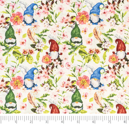 Tissu SINGER®, 100 % coton, 44 pouces de large, motif « Springtime Gnomes » blanc, vendu au yard