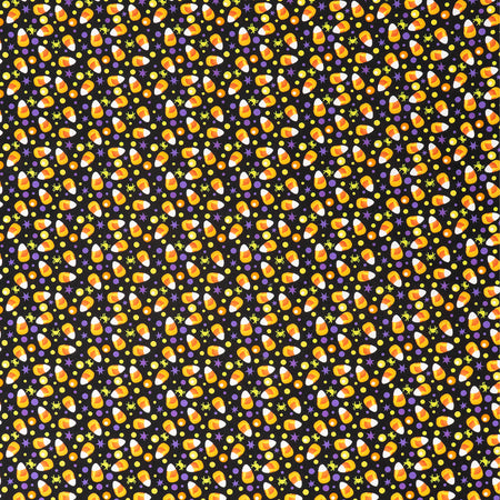 Tissu SINGER®, 100 % coton, 44 pouces de large, motifs « Candy Corn » et pois violets sur fond noir, vendu au yard
