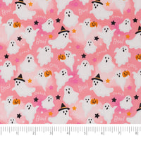 Tissu SINGER®, 100 % coton, 44 pouces de large, motif « fantômes et étoiles sur fond rose », vendu au yard