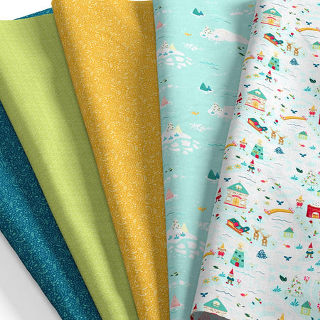SINGER®  Fabric, 100% Cotton, 18 x 21 Inches, 5 Piece Fat Quarter Bundle, Santa's Village