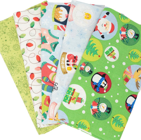 SINGER®  Fabric, 100% Cotton, 18 x 21 Inches, 5 Piece Fat Quarter Bundle, Snowglobe