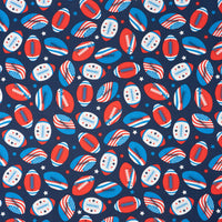 Tela SINGER®, 100 % algodón, con motivos de banderas en balones de fútbol americano, vendida por metros