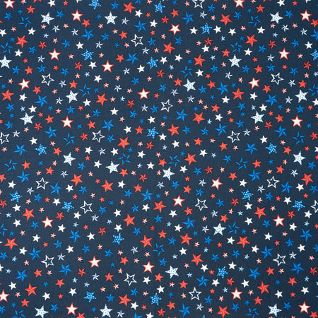 Tissu SINGER®, 100 % coton, motifs patriotiques « étoiles » sur fond bleu marine, vendu au mètre