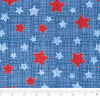 Singer Fabric, 100% Cotton, Red & Blue Stars On Texture, Cut by the Yard