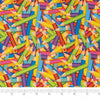 Singer Fabric, 100% Cotton, Rainbow Packed Colored Pencils, Cut by the Yard