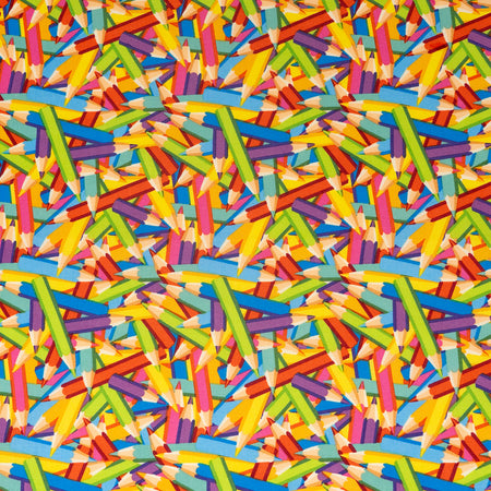 SINGER® Fabric, 100% Cotton, Rainbow Packed Colored Pencils, Cut by the Yard