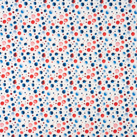 Tissu SINGER®, 100 % coton, rouge, blanc et bleu avec des pois style aquarelle, vendu au mètre