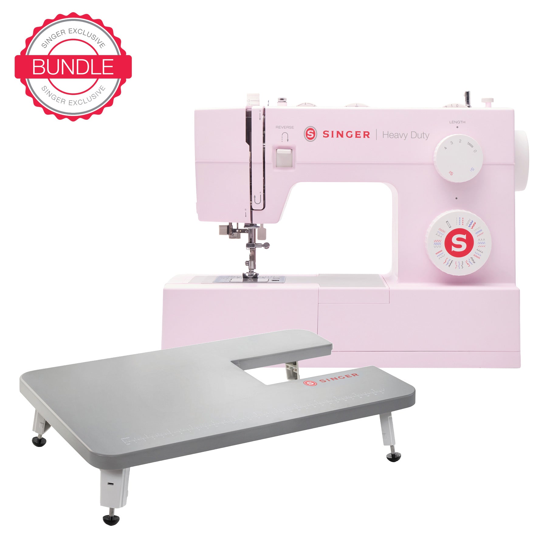 SINGER® Heavy Duty 4452 Rosewater Pink Sewing Machine Extension Table Bundle