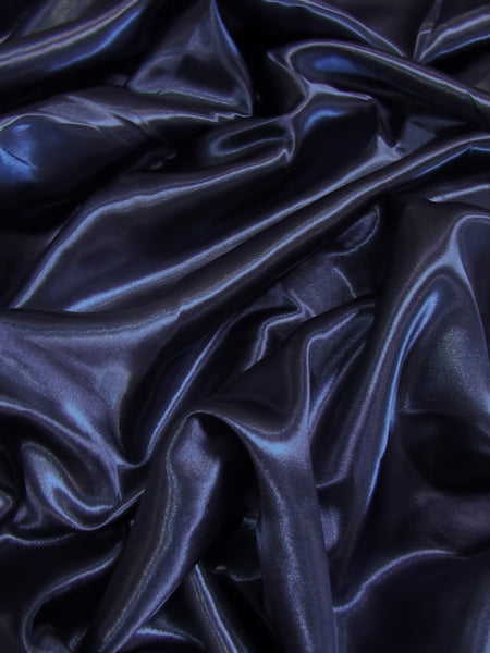 Tissu satiné uni, d'épaisseur moyenne et brillant / Bleu marine / Vendu au yard