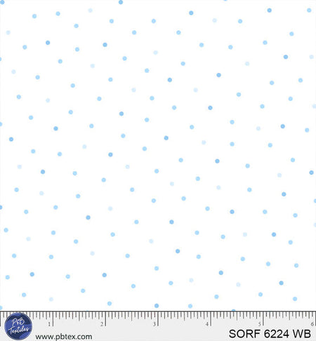 Tela de algodón «Sorbet Flannel» blanca con lunares azules en tonos similares, 112 cm / 114 cm, por metro