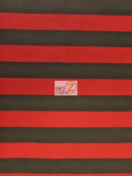 Poly Cotton 1 Inch Stripe Fabric  / Black/Red / Sold By The Yard