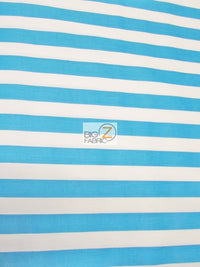 Tela de poliéster y algodón con rayas de 2,5 cm / Turquesa/Blanco / Se vende por metros