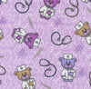 FLANNEL Doctor Teddy on Purple Baby 100% Cotton Price per Yard