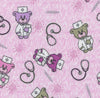 FLANNEL Doctor Teddy on Pink Baby 100% Cotton Price per Yard