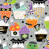 Golosinas de Halloween que brillan en la oscuridad, en color gris, 100 % algodón. Precio por yarda