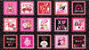 Valentine Dogs Cats Love You Boxes on Black  100% Cotton Price per Panel