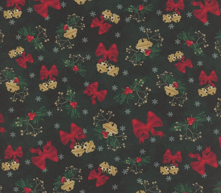 Navidad: «Deck the Halls» y «Jingle Bells» en Green Forest, 100 % algodón. Precio por yarda