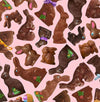 Easter Chocolate Bunnies on Pink 100% Cotton