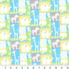Estampado «Jungle Patch» sobre fondo azul para bebé, 100 % algodón. Precio por yarda.