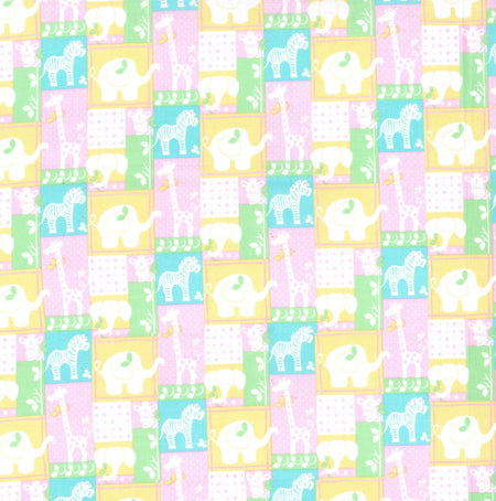 Estampado «Jungle Patch» sobre fondo rosa para bebé, 100 % algodón. Precio por yarda.