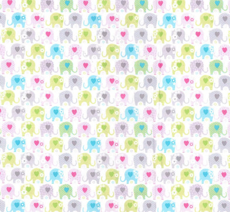 Baby Elephants on White 100% Cotton Baby Price Per Yard