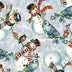 Snowmen with Owls on Blue 100% Cotton Price per Yard