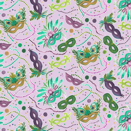 Mardi Gras Masks on Purple 100% Cotton Sold by the Yard Novelty
