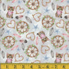 Gatos y gatitos en estilo western sobre fondo gris, 100 % algodón. Precio por yarda.  Estampado original