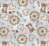 Gatos y gatitos en estilo western sobre fondo gris, 100 % algodón. Precio por yarda.  Estampado original