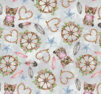 Tossed Cats Kittens Western Icons on Grey 100% Cotton Price per Yard  Novelty