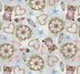 Gatos y gatitos en estilo western sobre fondo gris, 100 % algodón. Precio por yarda.  Estampado original