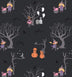 Árboles de brujas de Halloween: calabazas brillantes sobre fondo negro. 100 % algodón. Precio por yarda.