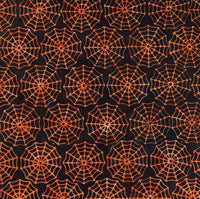 Halloween Batik Orange Spider Webs on Black Tonga