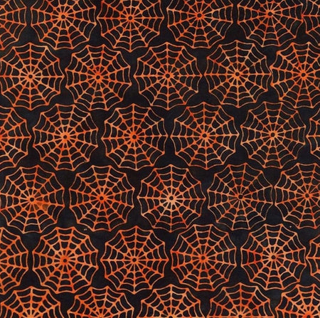Halloween Batik Orange Spider Webs on Black Tonga