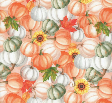 Harvest Pumpkins on Orange 100% Cotton Fabric By the yard