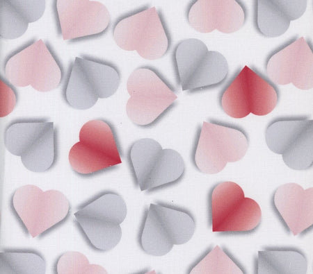 Corazones de papel de San Valentín sobre fondo crema, 100 % algodón. Precio por yarda